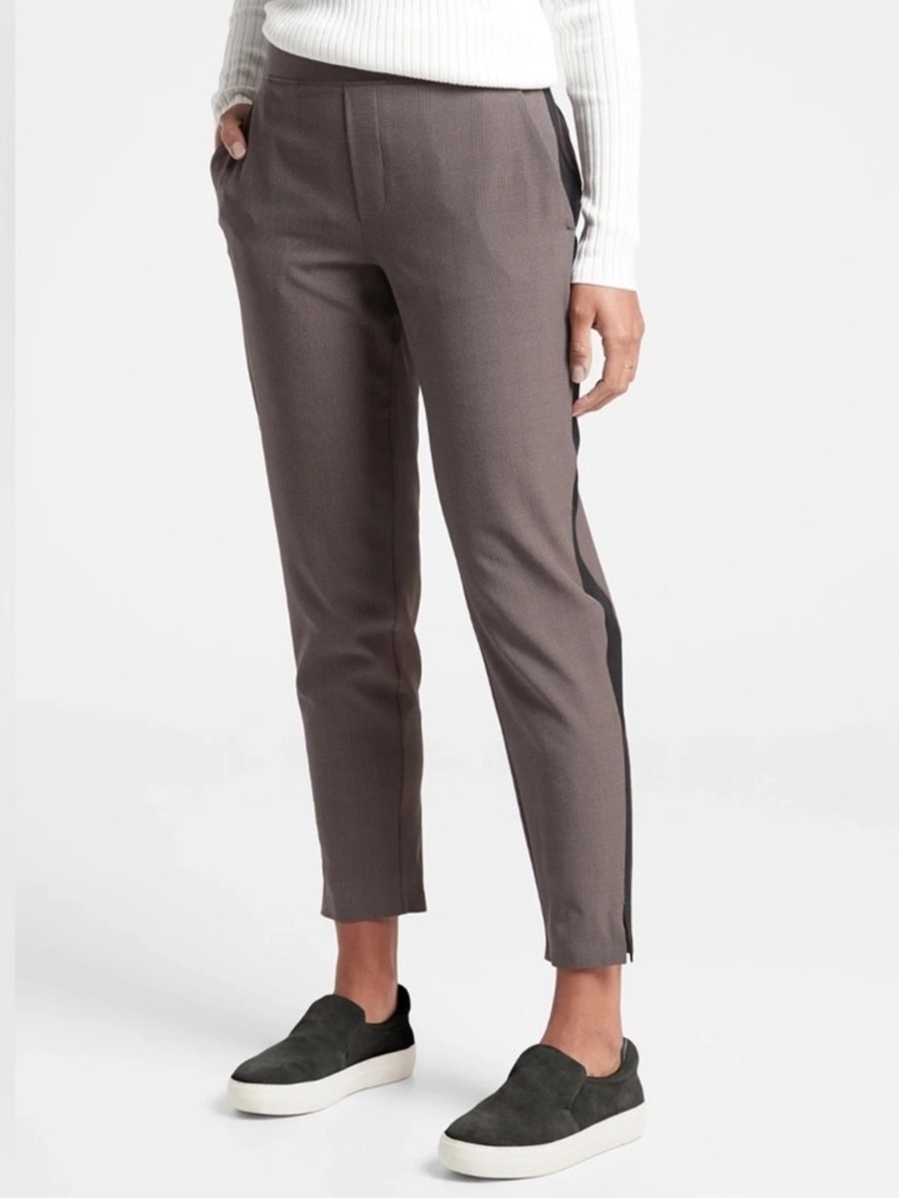 ATHLETA Brooklyn Ankle Pant Brown Plaid Athleisure Casual Women’s Size 6 Tall